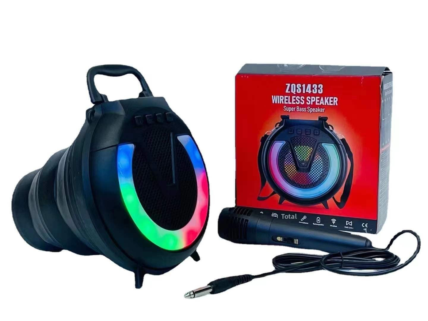 Wireless Bluetooth 4inch Portable Speaker Outdoor Lawn LED Light Speaker with Retractable Control